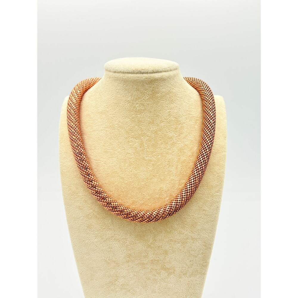 Vintage Milor Italy Bronze Woven Collar Necklace-Rose Gold Tone- Statement